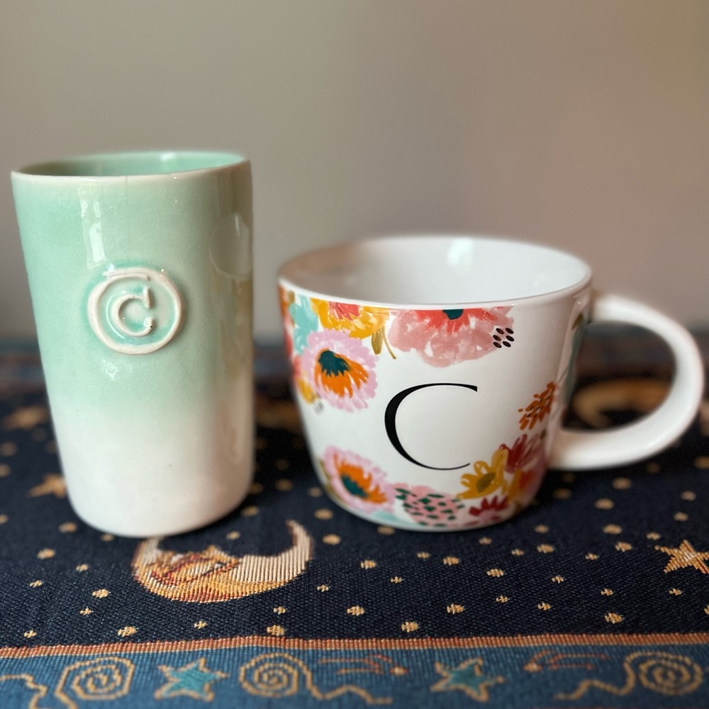 ANTHROPOLOGIE Wanda Monogram C Tumbler & OPALHOUSE Initial C Stoneware Mug * Set